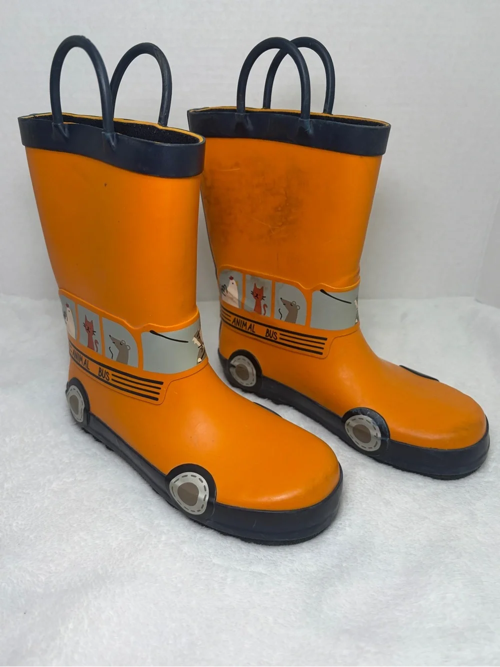 Kids Orange Animal Bus Rain Boots size 12